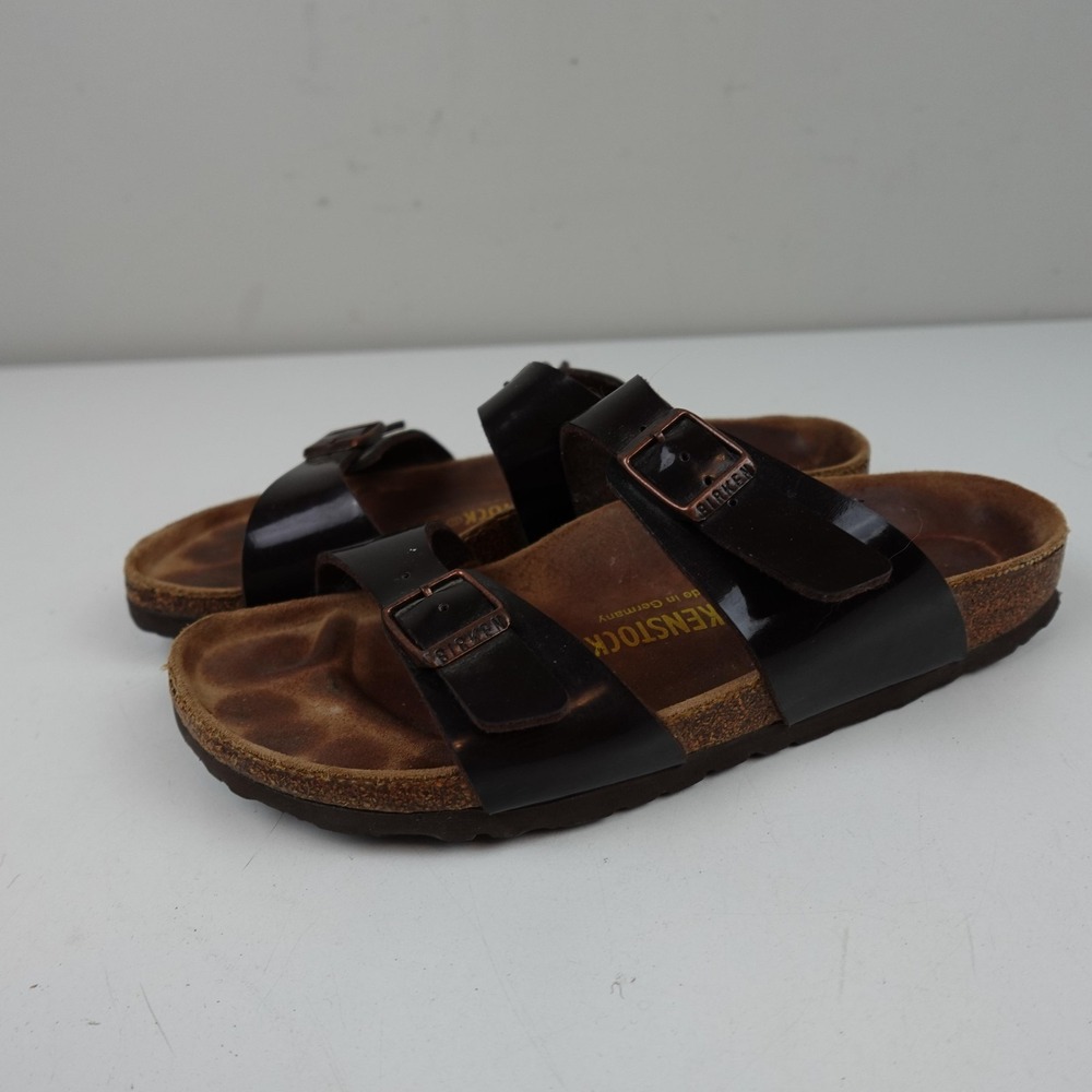 Birkenstock Arizona Sandals Womens 7 Brown Leather Slide Comfort Shoes 38